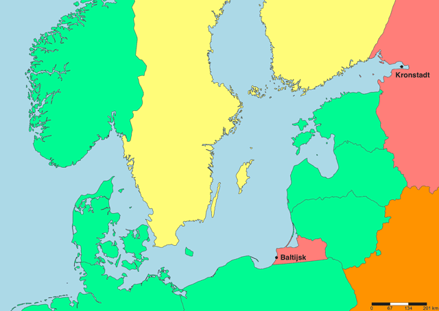Kort over Baltiske Hav, Botniske Bugt, Østersøen