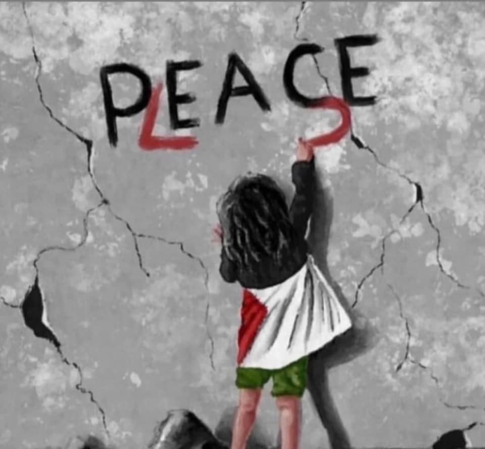 Pige tilføjer på husmur så "Peace" bliver til "Please