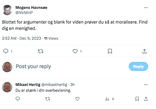 Tekst af Mogens Havnsøe i debat med MH